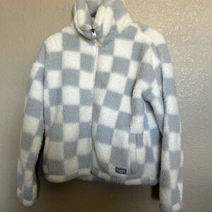 White and Grey Checkered Fuzzy Kids Jacket